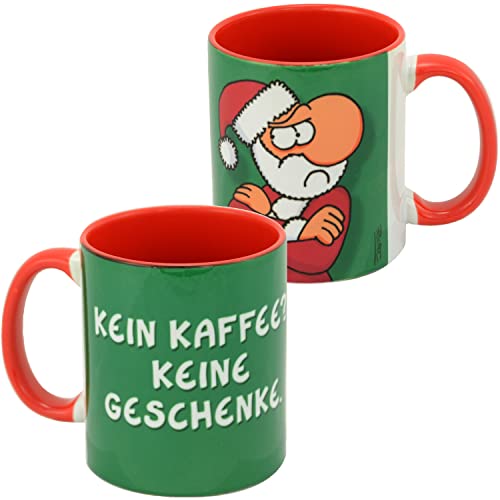 Ralph Ruthe Tasse - XMAS Kein Kaffee? Keine Geschenke. Kaffeetasse Becher aus Keramik Grün Rot 320 ml von United Labels