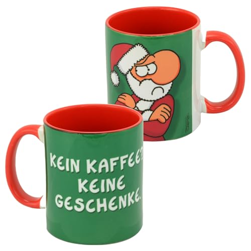 United Labels Ralph Ruthe Tasse 320 ml, Grün Rot, Kaffeebecher XMAS Kein Kaffee Keine Geschenke, Kaffeetasse aus Keramik, Weihnachtstasse lustig von United Labels