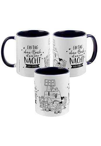 The Peanuts Tasse Snoopy - Ein Tag ohne Buch ist wie eine Nacht ohne Sterne Kaffeetasse Becher Kaffeebecher aus Keramik Blau Weiß 320 ml von United Labels