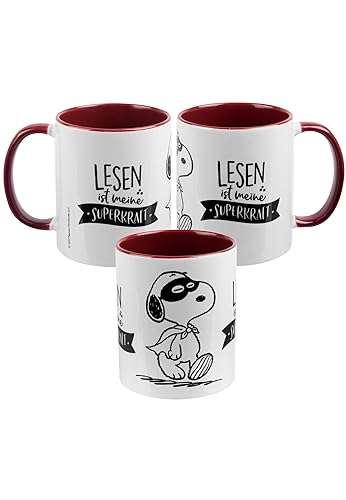 The Peanuts Tasse Snoopy - Lesen ist meine Superkraft Kaffeetasse Becher Kaffeebecher aus Keramik Rot Weiß 320 ml von United Labels