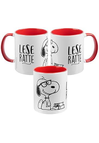 The Peanuts Tasse Snoopy - Leseratte Kaffeetasse Becher Kaffeebecher aus Keramik Rot Weiß 320 ml von United Labels