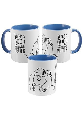 The Peanuts Tasse Snoopy - Sleep is good and books are better - Kaffeetasse Becher Kaffeebecher aus Keramik Blau Weiß 320 ml von United Labels