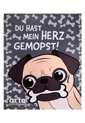 United Labels Bastian Bielendorfer Fleecedecke - Mops Otto - Du hast Mein Herz gemopst! Schmusekatze Kuscheldecke 130 x 170 cm von United Labels