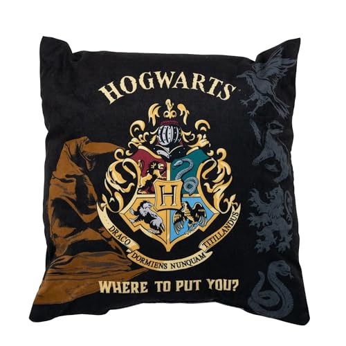 United Labels Harry Potter Kissen, Kopfkissen 40x40 cm, Schwarz, Sofakissen Hogwarts, Dekokissen für Fans von United Labels