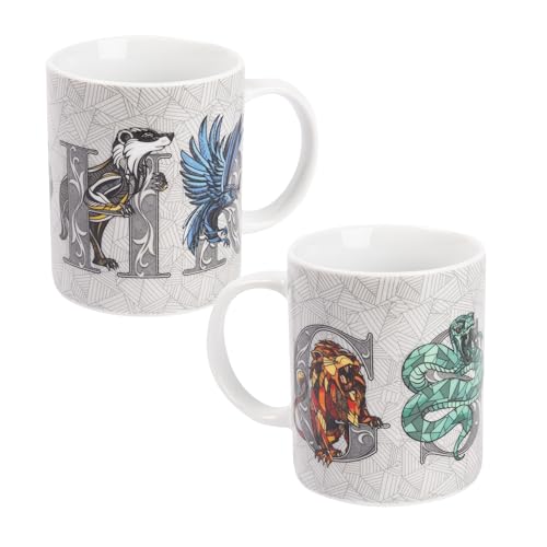 United Labels Harry Potter Tasse 320 ml, 4 Häuser, Weiß, Kaffeebecher aus Porzellan, Kaffeetasse, Fanartikel von United Labels
