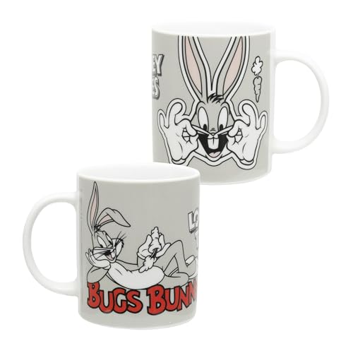 United Labels Looney Tunes Tasse 320 ml, Bugs Bunny, Grau, Kaffeebecher aus Porzellan, Kaffeetasse mit Geschenkbox von United Labels