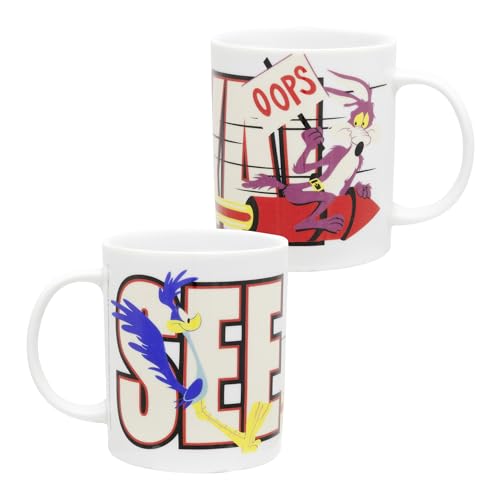 United Labels Looney Tunes Tasse 320 ml, Road Runner & Coyote See ya!, Weiß, Kaffeebecher aus Porzellan, Kaffeetasse mit Geschenkbox von United Labels