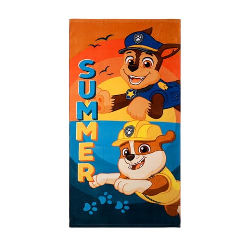 United Labels Paw Patrol Strandtuch für Kinder, Bunt, Chase Rubble Summer, 140 x 70 cm, Handtuch aus 100% Baumwolle, Badetuch für Strand Schwimmen von United Labels
