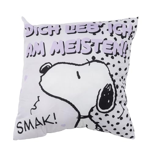United Labels The Peanuts Snoopy Kissen, Kopfkissen 40x40 cm, Weiß, Sofakissen Dich lieb ich am meisten, Dekokissen für Fans von United Labels