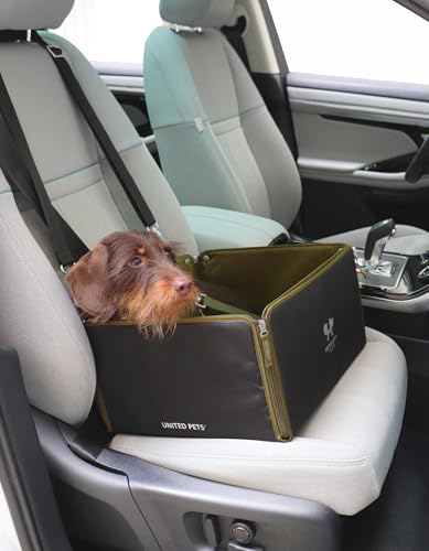 UNITED PETS Car Box Auto Hundetransportbox | waschbares Innenfutter | 100% R-Pet | Schwarz Grün | Faltbar | Kompatibel mit Allen Autos | Transportbox | Reisebox von United Pets