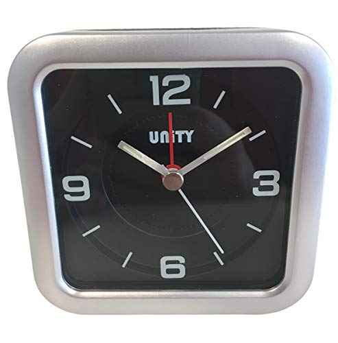 Unity Quadratischer Piepton-Wecker – 49021, Metall, Silber/Schwarz, 9.5 x 9.5 x 4.5 cm von Unity