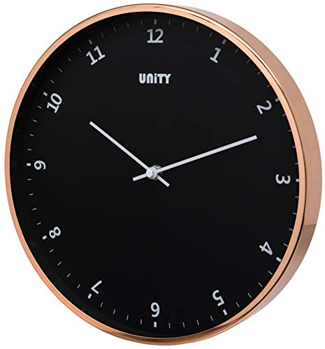 Unity-Wanduhr, Plymouth Roségold, modern, Schwarzem Zifferblatt, 30 cm von Unity