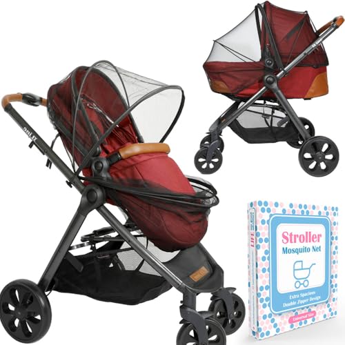 Baby Moskitonetz für Kinderwagen - Extra geräumiges Design mit Doppelreißverschluss - Elastisch für passgenaue Befestigung des Netzes, passt auf Trage, Babykorb, Jogger & Autositz von Universal Backpackers