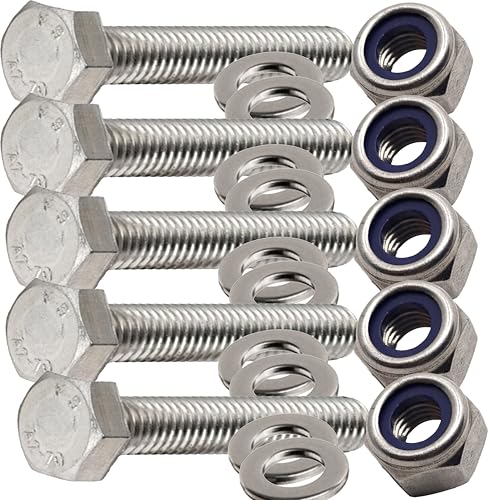 M3 x 16mm Sechskantschrauben Set mit Muttern und Unterlegscheiben, Vollgewindeschrauben aus Edelstahl A2 (5 Stück) von Universal Hardware