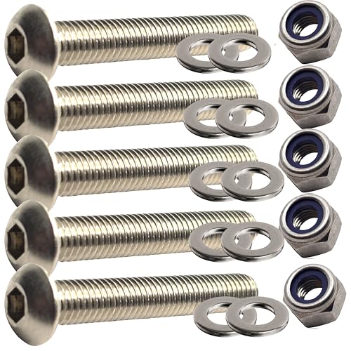 M5 x 60 mm Halbrundkopfschrauben-Set mit Muttern und Unterlegscheiben, Vollgewindebuchse aus Edelstahl A2 (5 Stück) von Universal Hardware