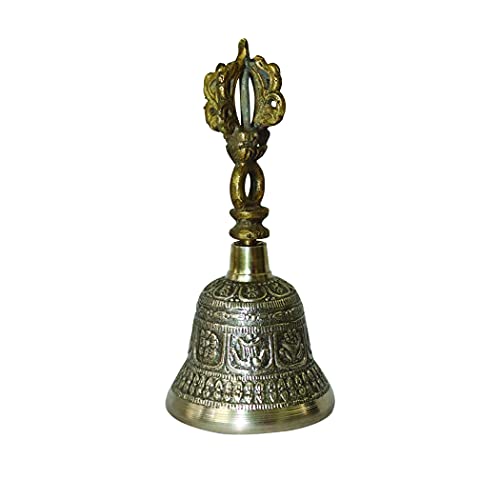 Universal Hub® Messingglocke, indische traditionelle Klingelglocke, Pooja Samagri, Hindu-Tempel, Dekoration, Metallfiguren, Gebets-Ghanti-Glocke, tibetisch-buddhistische Meditationsglocke Handglocke von Universal Hub
