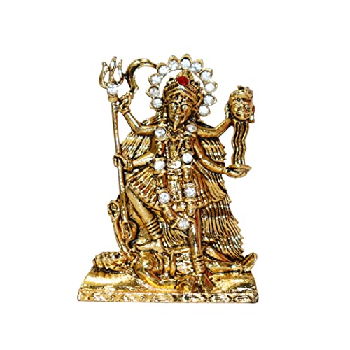 Universal Hub Kali Göttin Goldene Statue Religiöse Skulptur Sammlerfiguren Dekoratives Ornament Kali Maa Prunkstück Metallstatue Für Auto, Heimdekoration Diwali Geschenk von Universal Hub