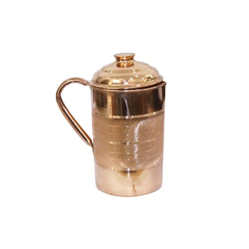 Universal Hub® Wasserkrug Krug aus reinem Kupfer Trinkkrug mit Deckel Wasserkaraffe Kupfer Ayurveda-Servierkrug 1,7 Liter Becher aus reinem Kupfer Indisches dekoratives Geschirrset Wasserflasche von Universal Hub