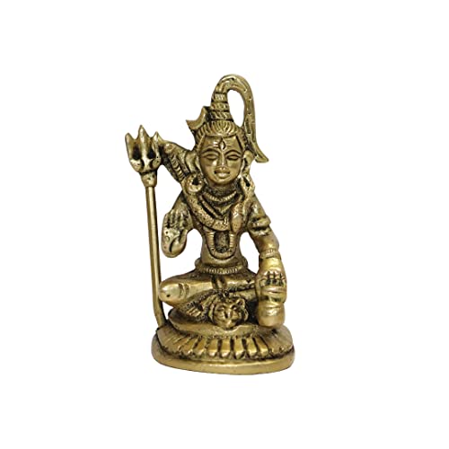Universal Hub Messing Shiva handgeschnitzt Mahadev Murti Tempel dekoratives Idol für Schreibtisch, Büro Pooja Samagri Kleine Figuren Hindu Prunkstück Geschenke von Universal Hub