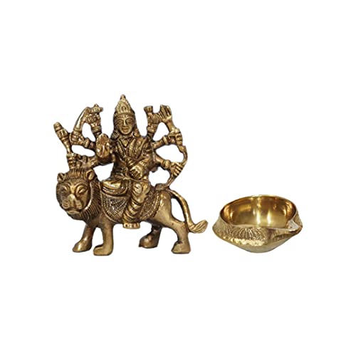 Universal Hub Sherawali MATA Statue Indische Pooja Artikel Messing Murti Durga Maa Prunkstück Hindu Öllampe Navratri Dekoration Combo Geschenke von Universal Hub