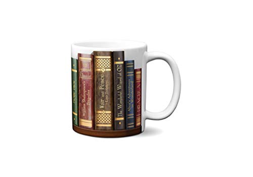 Bücherregal Tasse Kaffeebecher mit den berühmten Büchertiteln Buchbecher Literarische Tasse Buchliebhaber Tasse von Universal Zone
