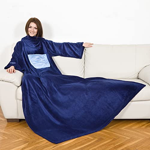 Kanguru Fleecedecke mit Ärmeln Einfarbig, Polyester, Midnight-BLAU, 140x210 cm von Kanguru