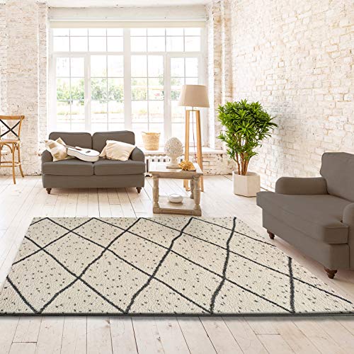 Universalteppich Ethno-Langflor Memphis Dots Weiß, 100% Polypropylen, 133 x 190 cm von UNIVERSAL