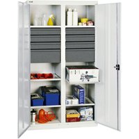 stumpf® Werkstatt-Flügeltürschrank mit 8 Schubladen + 6 Wannen + Trennwand, HxBxT 1.800 x 1.000 x 500 mm, lichtgrau von stumpf®