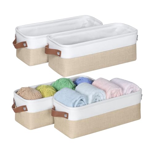 Univivi Kleiner Aufbewahrungskorb 4er Set, 38 × 15 × 13 cm Aufbewahrungsbox aus Stoff mit Ledergriffen, Faltbare Aufbewahrungskörbe für Spielzeug, Kleidung, Büroprodukte & andere Kleinigkeiten Beige Univivi Kleiner Aufbewahrungskorb 4er Set, 38 × 15 × 13 cm Aufbewahrungsbox aus Stoff mit Ledergriffen, Faltbare Aufbewahrungskörbe für Spielzeug, Kleidung, Büroprodukte & andere Kleinigkeiten Beige von Univivi