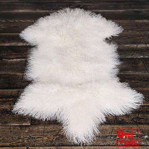 Univok Tibet Lammfell Teppich Deko Schaffell Teppich Fellteppich, Mongolisches Lammfell Tibet ca. 50 x 90 cm (weiß) von Univok