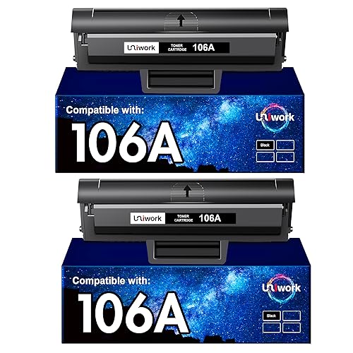 Uniwork 106A W1106A 135wg Toner für HP 106A W1106A Toner Schwarz Tonerkartuschen, für HP Laser MFP 137fwg Toner, HP Laser MFP 135wg 107w 135w 137fnw 135a 107a 107r 135r Drucker (2 Schwarz, Mit Chip) von Uniwork