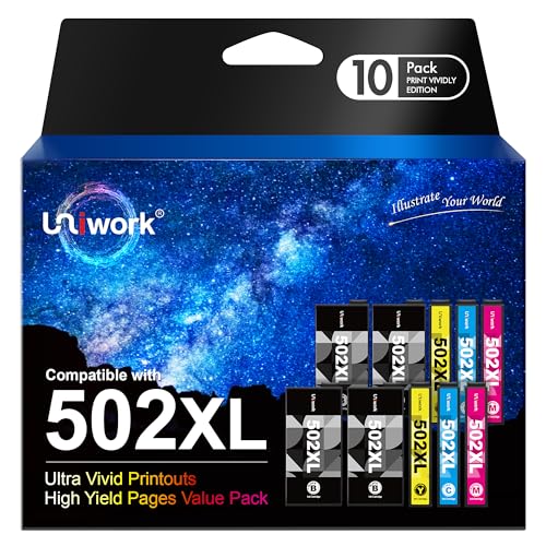 Uniwork 502XL Multipack Druckerpatronen Kompatibel für Epson 502 XL Patronen für Epson Workforce WF-2860 WF-2865 WF-2880 Expression Home XP-5100 XP5100 XP-5105 XP5105 XP-5150 (10er-Pack) von Uniwork