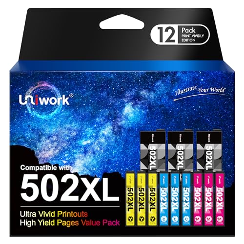 Uniwork 502XL Multipack Druckerpatronen Kompatibel für Epson 502 XL Patronen für Epson Workforce WF-2860 WF-2865 WF-2880 Expression Home XP-5100 XP5100 XP-5105 XP5105 XP-5150 (12er-Pack) von Uniwork