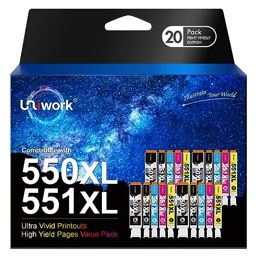 Uniwork 550 551 XL Multipack Patronen Kompatibel für Canon PGI-550 PGBK CLI-551 XL Druckerpatronen für Canon Pixma MX925 IP7250 MG5650 MX725 MX920 MG5550 IP7200 MG6650 MG6450 IX6850 MG5450 (20er-Pack) von Uniwork