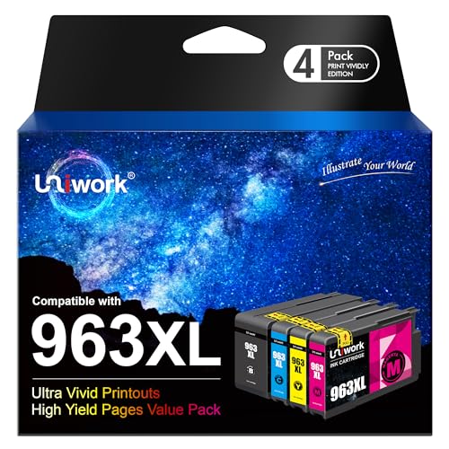 Uniwork 963 XL Druckerpatronen Multipack Wiederaufbereitet für HP 963 Patronen für HP Officejet Pro 9010 Patronen 9012 9020 9013 9014 9015 9016 9018 9019 9022 9025 (‎‎‎‎‎‎‎4er-Pack) von Uniwork