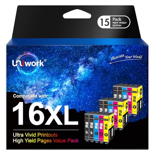 Uniwork 16XL Druckerpatronen für Epson 16XL 16 XL Patronen Multipack für Epson Workforce WF2630 WF2760 WF2750 WF2660 WF2650 WF2540 WF2530 WF2010 WF2510 WF2520 (6Schwarz,3Cyan,3Magenta,3Gelb,15er-Pack) von Uniwork