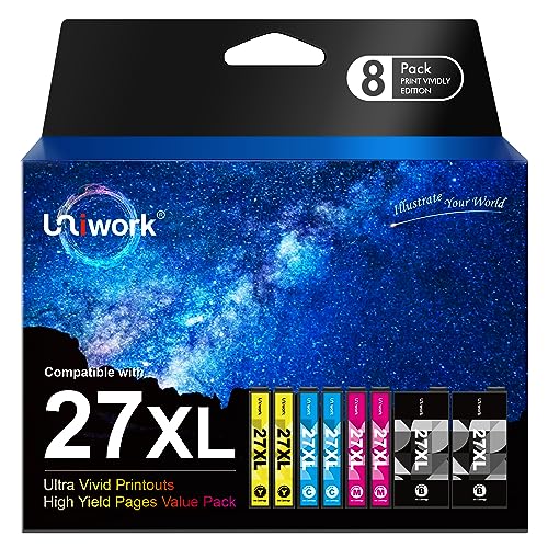 Uniwork 27XL Multipack Druckerpatronen Kompatibel für Epson 27 XL Workforce WF-3620 WF-3640 WF-7110 WF-7210 WF-7610 WF-7620 WF-7710 WF-7715 WF-7720 (8er-Pack) , Verpackung kann variieren von Uniwork