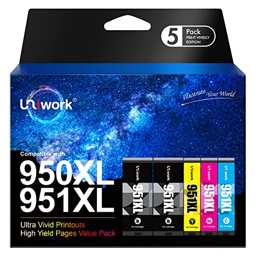 Uniwork 950XL 951XL Multipack Druckerpatronen Kompatible für HP 950 951 Officejet Pro 8600 8610 8620 8100 8615 8616 8625 8630 8640 8660 251dw 276dw (2 Schwarz, 1 Cyan, 1 Magenta, 1 Gelb) von Uniwork