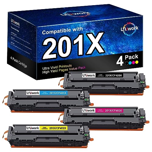 Uniwork 201X CF400X Tonerkartusche für HP 201X CF400X CF401X CF402X CF403X Toner Color Laserjet Pro MFP-M277dw M277n M277c6 M277 M274n M252dw M252n Schwarz Cyan Magenta Gelb von Uniwork