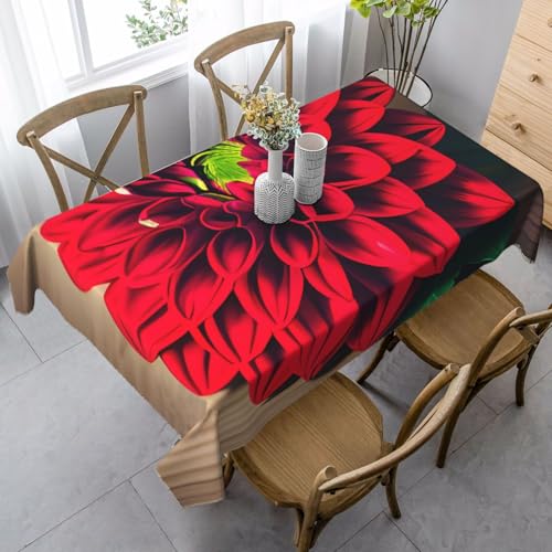 Holzbrett, Retro-Blume, roter Dahlien-Druck, wasserdicht, wiederverwendbar, Tischdecke, Esstisch, Party, Hochzeit, Innen- und Außenbereich von Unkhtt