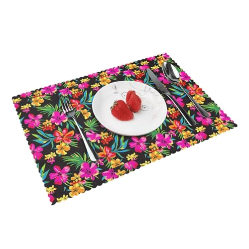 Praktische Tischsets mit hawaiianischem Blumendruck, Esstisch-Set, waschbar, rutschfest, Küchendekoration von Unkhtt