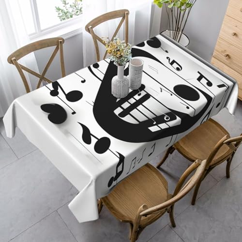Schwarze und weiße Tischdecke mit Musiknoten-Druck, wasserfest, wiederverwendbar, Tischdecke, Esstisch, Party, Hochzeit, Innen- und Außenbereich Schwarze und weiße Tischdecke mit Musiknoten-Druck, wasserfest, wiederverwendbar, Tischdecke, Esstisch, Party, Hochzeit, Innen- und Außenbereich von Unkhtt