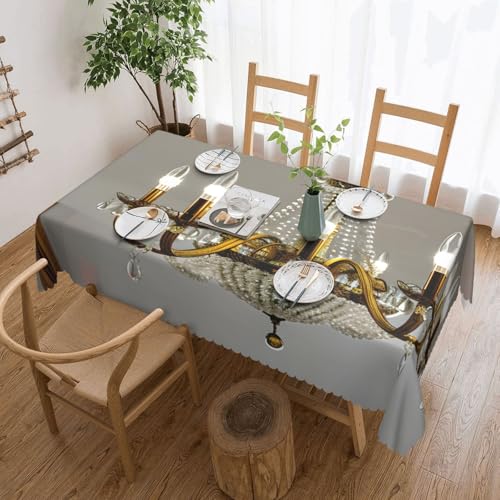 Unkhtt Tischdecke, Motiv: Ballsaal, Kronleuchter, wasserdicht, rechteckig, 137 x 183 cm, wiederverwendbar, für Esszimmer, Hochzeit, Party von Unkhtt