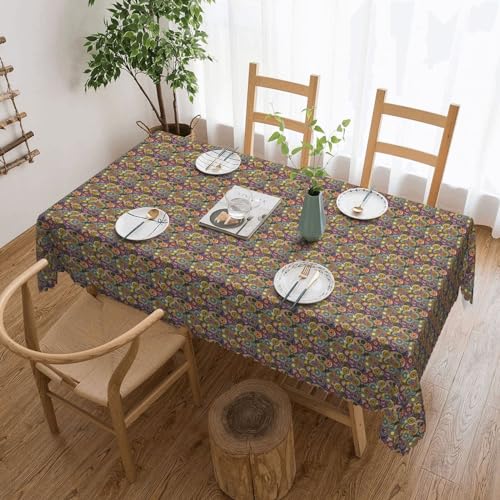 Unkhtt Tischdecke, Motiv: Ethnische Kreise, Blumenmuster, wasserdicht, rechteckig, 137 x 183 cm, wiederverwendbar, für Esszimmer, Hochzeit, Party von Unkhtt