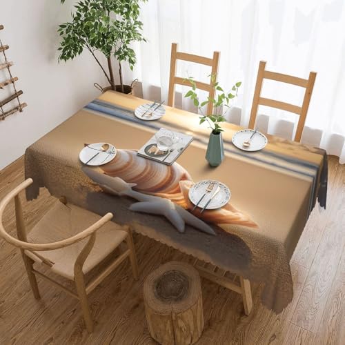 Unkhtt Tischdecke, Motiv: Muschellandschaft am Strand, wasserdicht, rechteckig, 137 x 183 cm, wiederverwendbar, für Esszimmer, Hochzeit, Party Unkhtt Tischdecke, Motiv: Muschellandschaft am Strand, wasserdicht, rechteckig, 137 x 183 cm, wiederverwendbar, für Esszimmer, Hochzeit, Party von Unkhtt