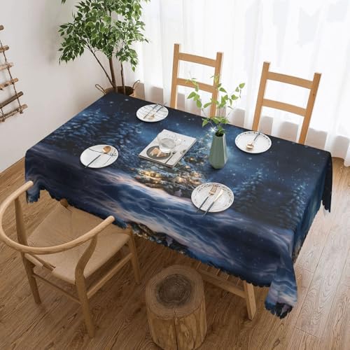 Unkhtt Tischdecke, Motiv: Weihnachtsbaum, Schnee, wasserdicht, rechteckig, 137 x 183 cm, wiederverwendbar, für Esszimmer, Hochzeit, Party von Unkhtt