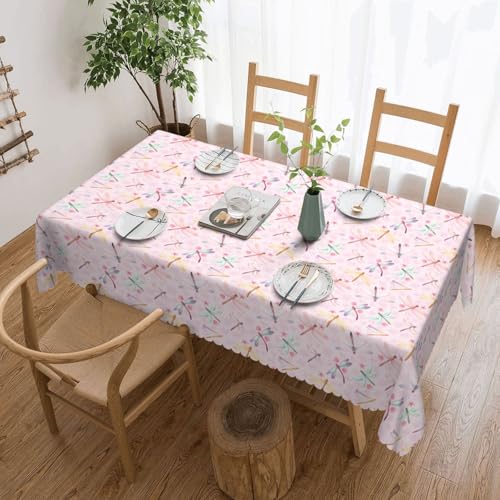 Unkhtt Tischdecke, handbemalt, Libellen-Druck, wasserdicht, rechteckig, 137 x 183 cm, wiederverwendbar, für Esszimmer, Hochzeit, Party von Unkhtt