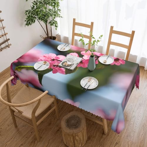 Unkhtt Tischdecke, wasserdicht, rechteckig, 137 x 183 cm, Motiv: rosa Kirschblüten, wiederverwendbar, für Esszimmer, Hochzeit, Party von Unkhtt