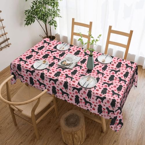 Unkhtt Tischdecke, wasserdicht, rechteckig, 137 x 183 cm, Motiv: rosa Pudel, wiederverwendbar, für Esszimmer, Hochzeit, Party von Unkhtt