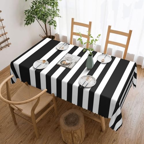 Unkhtt Tischdecke, wasserdicht, rechteckig, 137 x 183 cm, Schwarz / Weiß gestreift, wiederverwendbar, für Esszimmer, Hochzeit, Party von Unkhtt
